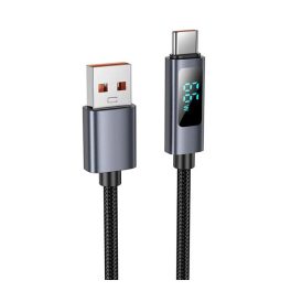   HOCO X112 adatkábel (USB - Type-C, 5A, gyorstöltő, LED kijelző, cipőfűző, 100cm) FEKETE