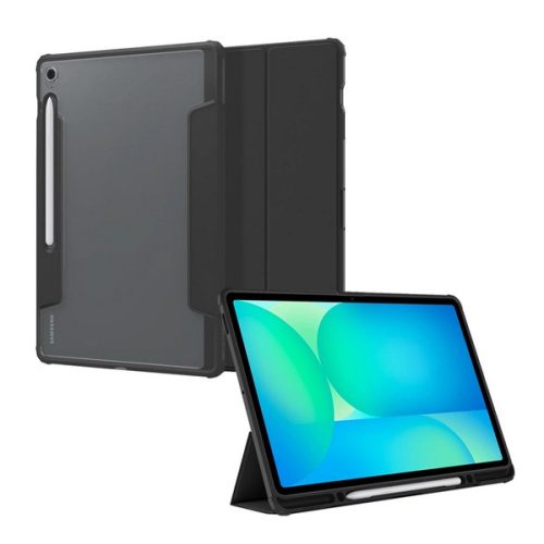 SPIGEN ULTRA HYBRID PRO tok álló, bőr hatású (FLIP, oldalra nyíló, TRIFOLD, asztali tartó, ceruza tartó) FEKETE