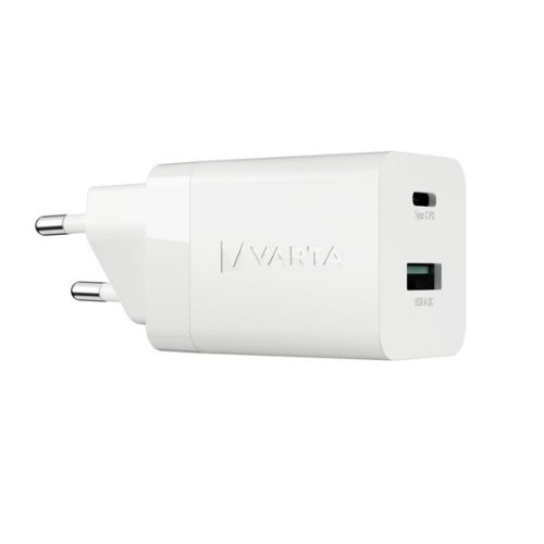 VARTA hálózati töltő USB+Type-C aljzat (38W, GaN, PD gyorstöltő 3.0) FEHÉR