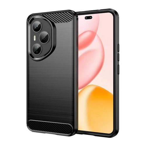 Szilikon telefonvédő (ütésállóság, légpárnás sarok, szálcsiszolt, karbon minta) FEKETE