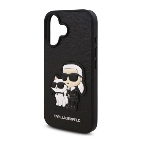 KARL LAGERFELD PU SAFFIANO KARL AND CHOUPETTE szilikon telefonvédő (ütésállóság, bőr hatású hátlap, 3D) FEKETE