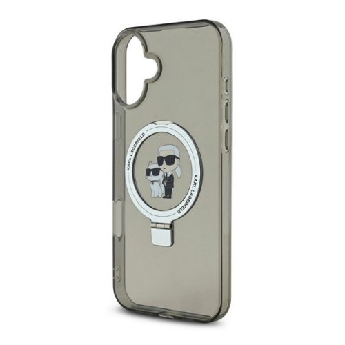 KARL LAGERFELD RINGSTAND KARL AND CHOUPETTE MAGSAFE szilikon telefonvédő (ütésállóság, MagSafe, kitámasztó) FEKETE