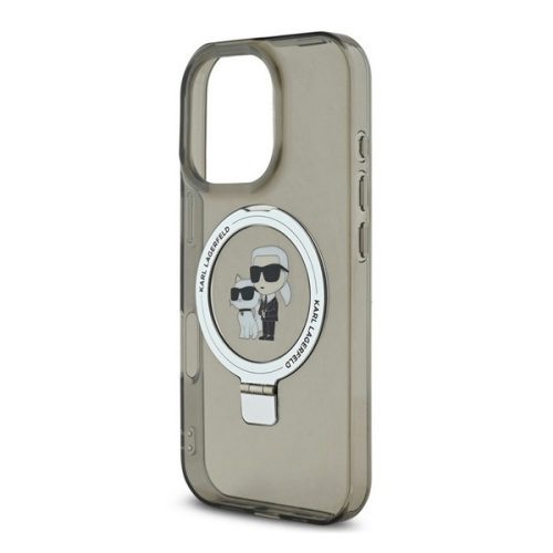 KARL LAGERFELD RINGSTAND KARL AND CHOUPETTE MAGSAFE szilikon telefonvédő (ütésállóság, MagSafe, kitámasztó) FEKETE