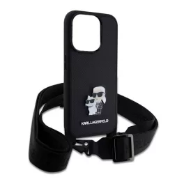   KARL LAGERFELD SAFFIANO CROSSBODY STRAP METAL KARL AND CHOUPETTE szilikon telefonvédő (ütésállóság, nyakpánt) FEKETE