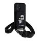 KARL LAGERFELD SAFFIANO CROSSBODY STRAP szilikon telefonvédő (ütésállóság, nyakpánt, kártyatartó) FEKETE