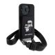 KARL LAGERFELD SAFFIANO CROSSBODY STRAP szilikon telefonvédő (ütésállóság, nyakpánt, kártyatartó) FEKETE