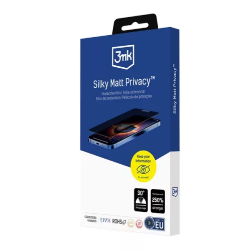 3MK SILKY MATT PRIVACY képernyővédő fólia (matt, HYDROGÉL öngyógyító, tokbarát, betekintés védelem) ÁTLÁTSZÓ