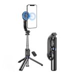 AWEI szelfibot (univerzális, tripod állvány, mágneses, állítható, bluetooth távkioldó, 104cm) FEKETE