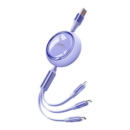 REMAX LINON adatkábel 3in1 (USB - lightning/Type-C/microUSB, 2.4A, 66W, gyorstöltő, 100cm) LILA