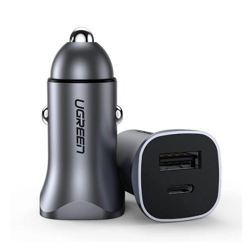 UGREEN CD130 autós töltő USB+Type-C aljzat (30W, gyorstöltő) SÖTÉTSZÜRKE