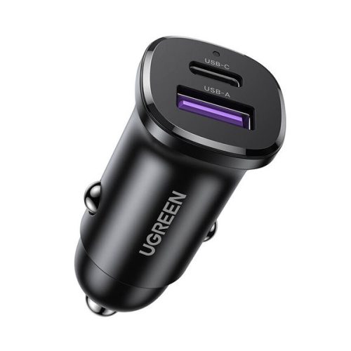 UGREEN EC305 autós töltő USB+Type-C aljzat (30W, PD gyorstöltő 3.0) FEKETE