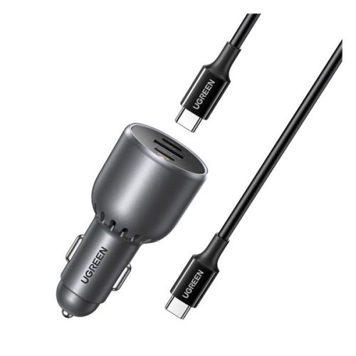 UGREEN EC705 autós töltő USB+2 Type-C aljzat (130W, PD gyorstöltő 3.0 + Type-C kábel) FEKETE