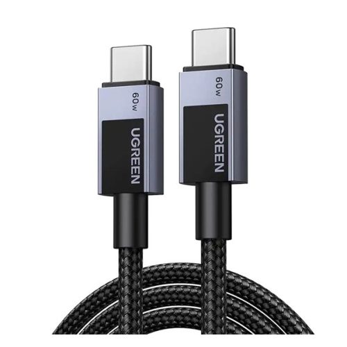 UGREEN L524 adatkábel (Type-C - Type-C, 60W, PD gyorstöltő, cipőfűző, 200cm) SÖTÉTSZÜRKE