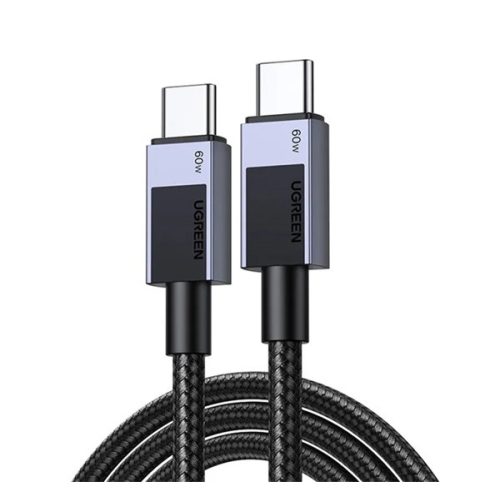 UGREEN L524 adatkábel (Type-C - Type-C, 60W, PD gyorstöltő, cipőfűző, 50cm) SÖTÉTSZÜRKE