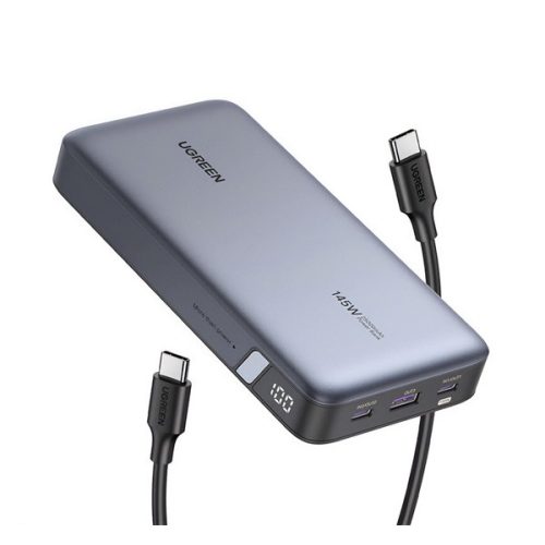 UGREEN PB205 vésztöltő USB+2 Type-C aljzat (25000mAh, 145W, PD gyorstöltő, LED kijelző) SÖTÉTSZÜRKE