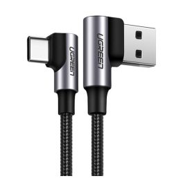   UGREEN US176 adatkábel (USB - Type-C, 3A, gyorstöltő 3.0, 90 fokos, cipőfűző, 100cm) SÖTÉTSZÜRKE