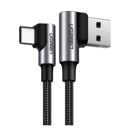 UGREEN US176 adatkábel (USB - Type-C, 3A, gyorstöltő 3.0, 90 fokos, cipőfűző, 100cm) SÖTÉTSZÜRKE
