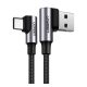UGREEN US176 adatkábel (USB - Type-C, 3A, gyorstöltő 3.0, 100cm, 90 fokos, cipőfűző) SÖTÉTSZÜRKE