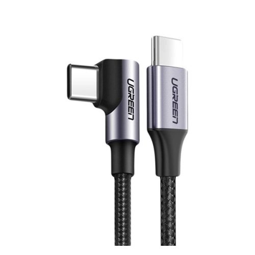 UGREEN US255 adatkábel (Type-C - Type-C, 60W, PD gyorstöltő 3.0, 200cm, 90 fokos, cipőfűző) SÖTÉTSZÜRKE
