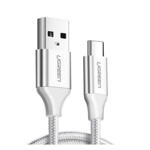 UGREEN US288 adatkábel (USB - Type-C, 3A, gyorstöltő 3.0, 25cm, cipőfűző) FEHÉR