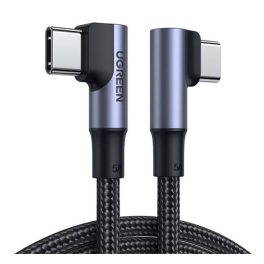   UGREEN US335 adatkábel (Type-C - Type-C, 100W, PD gyorstöltő 3.0, 90 fokos, cipőfűző, 100cm) SÖTÉTSZÜRKE