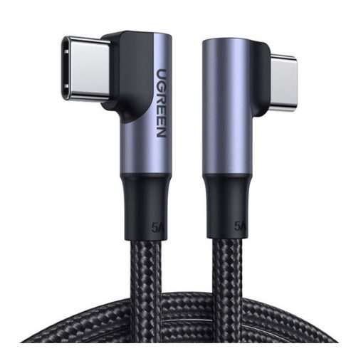 UGREEN US335 adatkábel (Type-C - Type-C, 100W, PD gyorstöltő 3.0, 90 fokos, cipőfűző, 100cm) SÖTÉTSZÜRKE