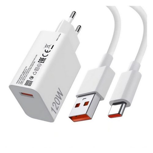XIAOMI MDY-16-EN hálózati töltő USB aljzat (120W, PD gyorstöltő + Type-C kábel) FEHÉR