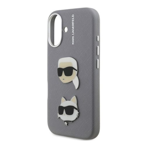 KARL LAGERFELD GRAINED PU K&CH HEADS szilikon telefonvédő (ütésállóság, bőr hatású hátlap, 3D) VILÁGOSSZÜRKE