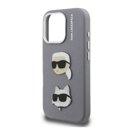 KARL LAGERFELD GRAINED PU K&CH HEADS szilikon telefonvédő (ütésállóság, bőr hatású hátlap, 3D) VILÁGOSSZÜRKE