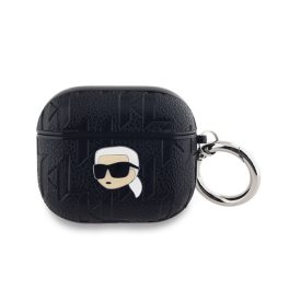   KARL LAGERFELD PU EMBOSSED KARL HEAD szilikon tok (ütésállóság, karabíner) FEKETE Apple AirPods 3