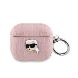   KARL LAGERFELD PU EMBOSSED KARL HEAD szilikon tok (ütésállóság, karabíner) RÓZSASZÍN Apple AirPods 3