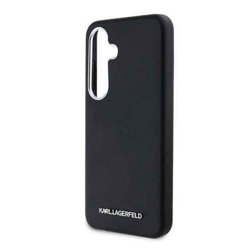 KARL LAGERFELD PU SAFFIANO METAL LOGO AND FRAME szilikon telefonvédő (ütésállóság, bőr hatású hátlap, 3D) FEKETE
