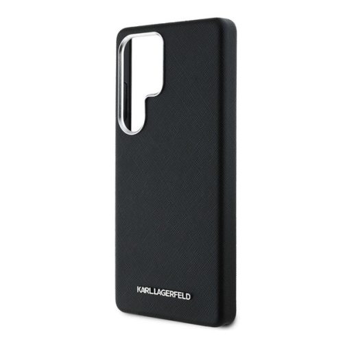 KARL LAGERFELD PU SAFFIANO METAL LOGO AND FRAME szilikon telefonvédő (ütésállóság, bőr hatású hátlap, 3D) FEKETE