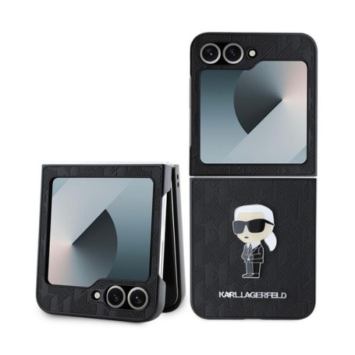 KARL LAGERFELD PU SAFFIANO MONOGRAM IKONIK szilikon telefonvédő (ütésállóság, bőr hatású hátlap, 3D) FEKETE