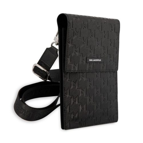 KARL LAGERFELD SAFFIANO MONOGRAM kézitáska álló (univerzális, bőr hatású, vállpánt) FEKETE