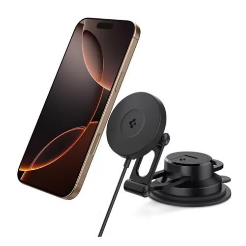 SPIGEN ONETAP PRO4 autós tartó (műszerfalra, szélvédőre, mágneses, 360°, wireless, gyorstöltő, 15W) FEKETE