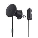 BASEUS CW01 autós tartó (szellőzőre, 15W, wireless, mágneses + autós töltő USB aljzat) FEKETE