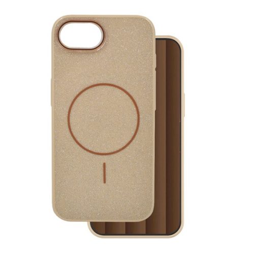 Szilikon telefonvédő (műanyag hátlap, kameravédő, MagSafe, csillogó) BARNA