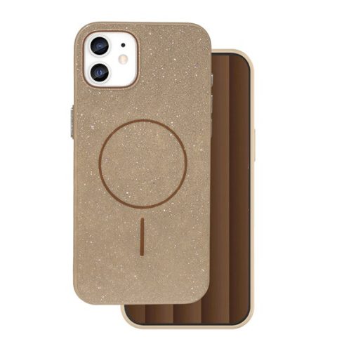 Szilikon telefonvédő (műanyag hátlap, kameravédő, MagSafe, csillogó) BARNA