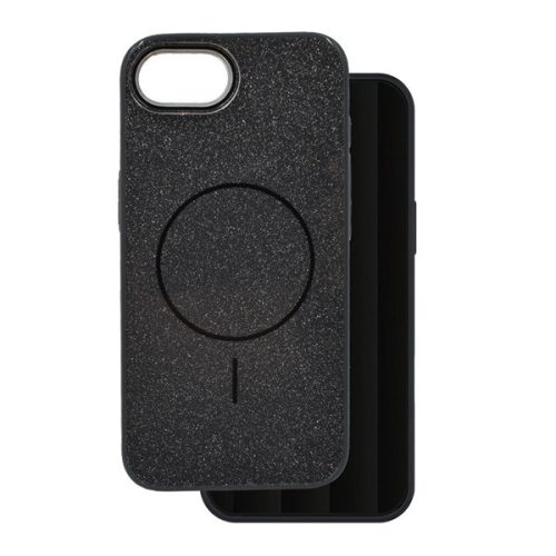 Szilikon telefonvédő (műanyag hátlap, kameravédő, MagSafe, csillogó) FEKETE