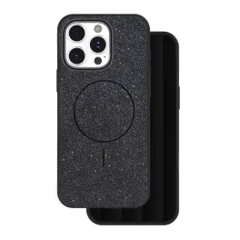   Szilikon telefonvédő (műanyag hátlap, kameravédő, MagSafe, csillogó) FEKETE