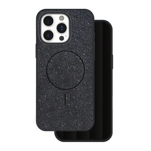 Szilikon telefonvédő (műanyag hátlap, kameravédő, MagSafe, csillogó) FEKETE