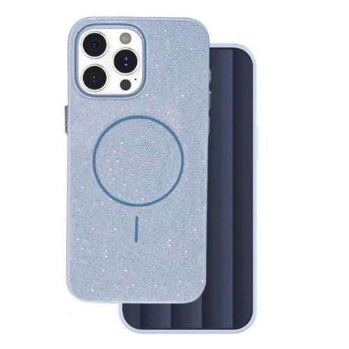 Szilikon telefonvédő (műanyag hátlap, kameravédő, MagSafe, csillogó) VILÁGOSKÉK