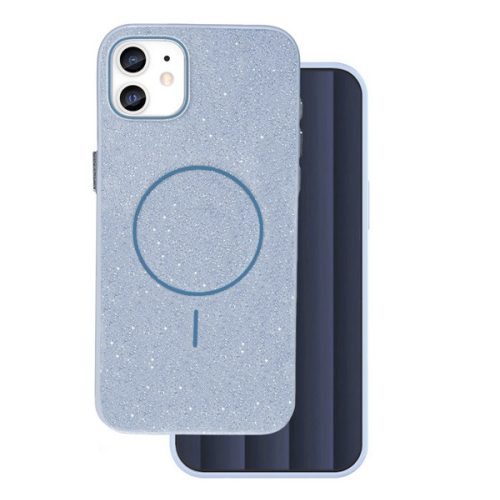 Szilikon telefonvédő (műanyag hátlap, kameravédő, MagSafe, csillogó) VILÁGOSKÉK