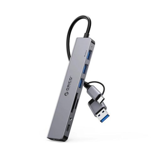 ORICO USB+Type-C HUB 8in2 (elosztó, 4 USB+Type-C+3.5mm jack+2 TF/SD kártya aljzat, 30cm) SÖTÉTSZÜRKE