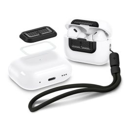   SPIGEN LOCK FIT M műanyag tok (ütésállóság, karabíner, kézpánt, karbon minta) FEKETE Apple AirPods Pro 2