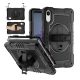 Defender műanyag telefonvédő (ütésállóság, kitámasztó, 360° + kézpánt, vállpánt) FEKETE