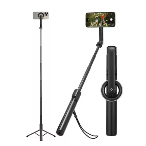 SPIGEN S580W szelfibot (univerzális, tripod állvány, állítható, bluetooth távkioldó, mágneses, 25-120cm) FEKETE