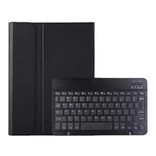 Tok álló, bőr hatású (FLIP, bluetooth billentyűzet, asztali tartó, QWERTY, angol nyelvű) FEKETE