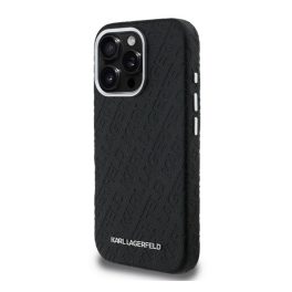  KARL LAGERFELD GRAINED PU REPEATED LOGO MAGSAFE szilikon telefonvédő (ütésállóság, bőr hatású hátlap, MagSafe) FEKETE